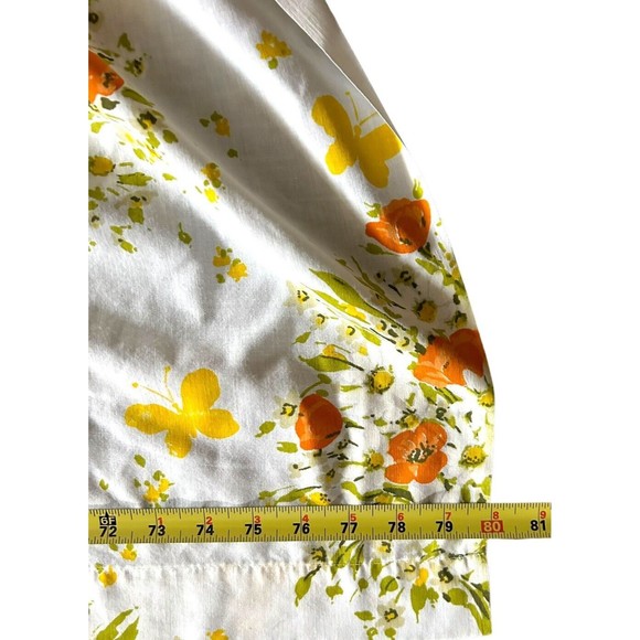 Vtg MORGAN JONES BONNE BOUQUET ORANGE POPPIES Butterflies Full Double Flat Sheet - Picture 4 of 5